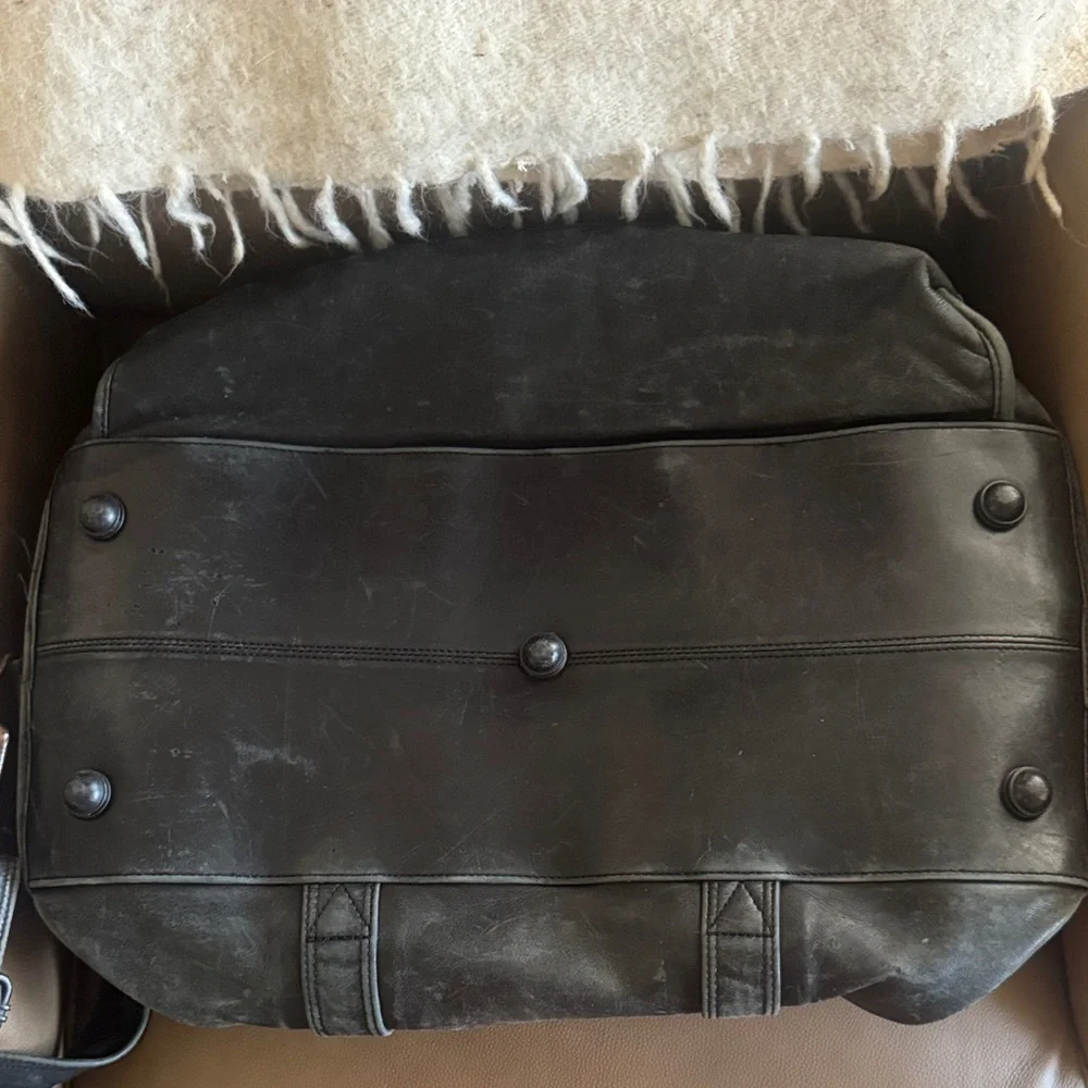 Tumi Black Leather Duffel Bag with Monogrammed JHM